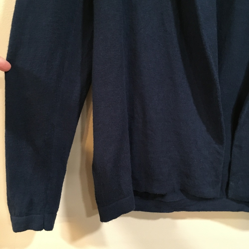 Cotton Cashmere Open Cardigan Sweater Womens M Navy Blue Classic Capsule Luxury - Picture 3 of 11